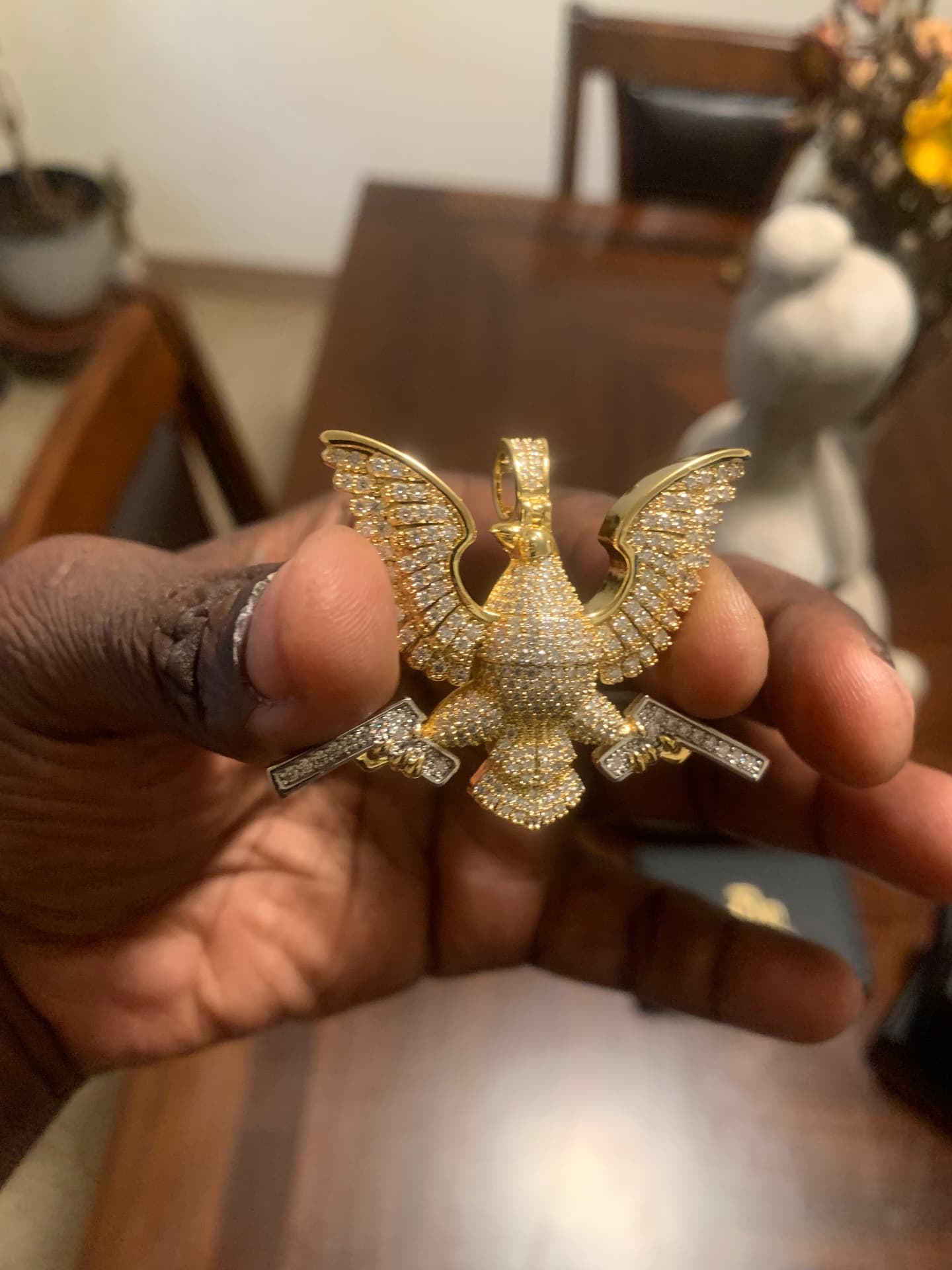 Gold-tone iced eagle pendant with spread wings