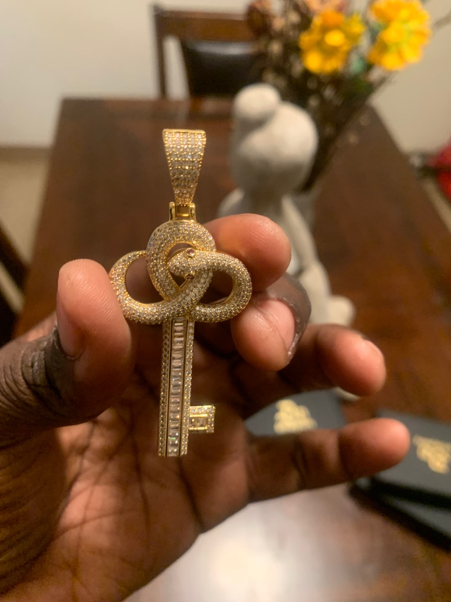 Gold-tone iced snake key pendant