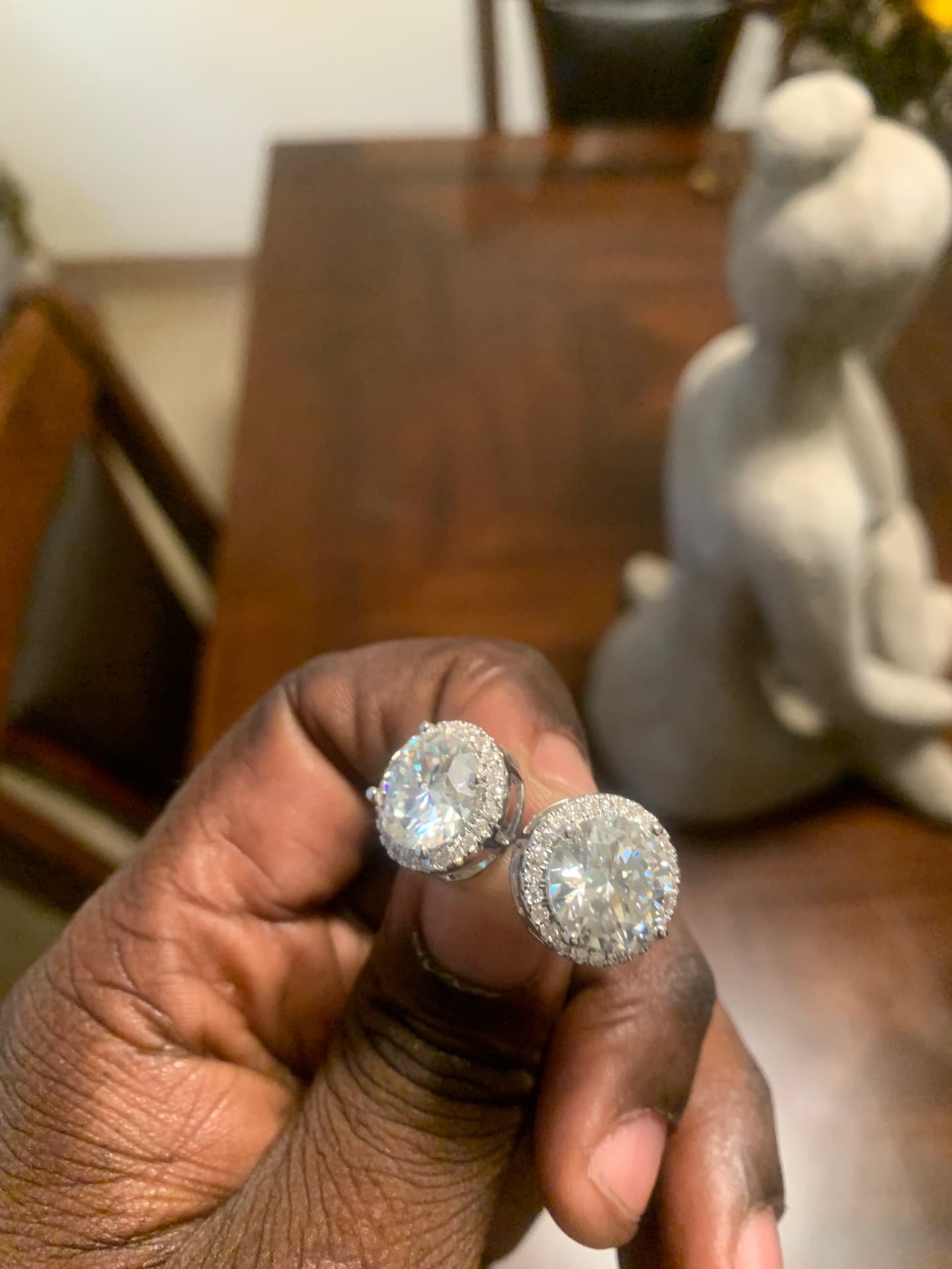 Alternate view of the moissanite halo stud pair