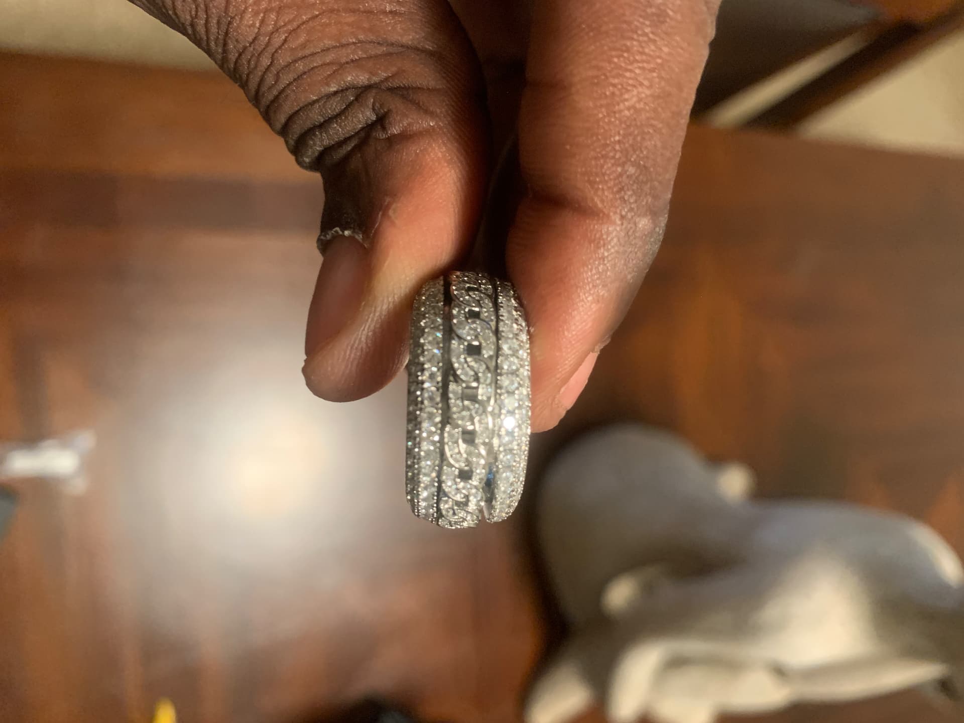 Front view of the iced moissanite link band